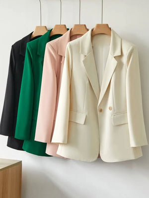 Women's Notched Polyester Full Sleeve Single Breasted Solid Blazer