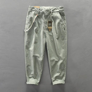 Men's Cotton Zipper Fly Closure Plain Pattern Casual Trousers