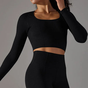 Women's Nylon Square-Neck Long Sleeves Seamless Workout Tops