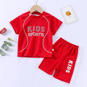 Kid's Cotton O-Neck Short Sleeve Printed Pattern Sports Clothes