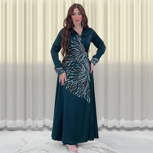 Women's Arabian Polyester Full Sleeve Rhinestone Elegant Dress