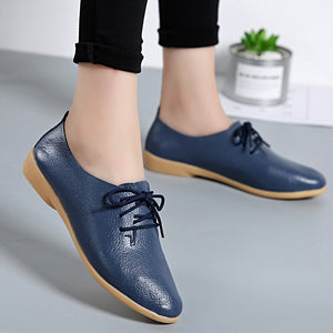 Women's Split Leather Round Toe Lace-up Closure Casual Wear Shoes