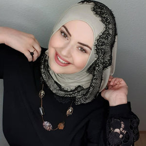 Women's Arabian Modal Quick-Dry Luxury Lace Pattern Trendy Hijabs