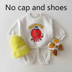 Kid's Cotton O-Neck Long Sleeves Cartoon Pattern Casual Clothes
