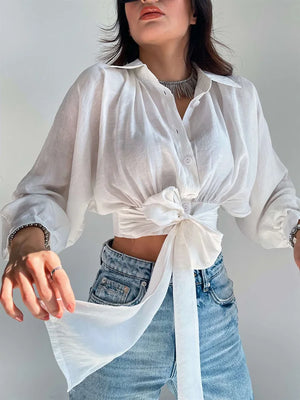 Women's Turn-Down Collar Polyester Long Sleeves Casual Blouses