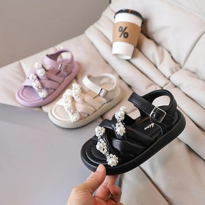 Baby's Round Open Toe Rhinestone Pattern Hook Loop Closure Sandals