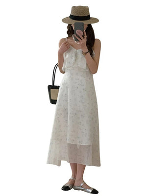 Women's Polyester V-Neck Sleeveless Floral Pattern Casual Dress