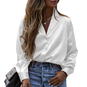 Women's Notched Collar Polyester Long Sleeves Casual Blouses