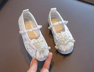 Kid's Cotton Fabric Round Toe Embroidery Anti-Slippery Shoes