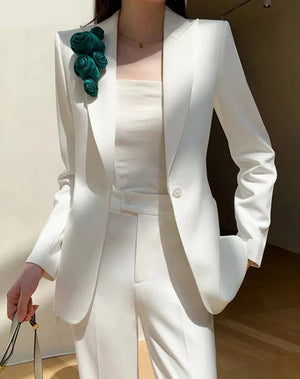 Women's Cotton Full Sleeves Single Button High Waist Blazer Set