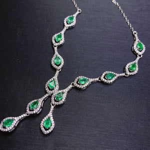 Women's 100% 925 Sterling Silver Emerald Link Chain Necklace
