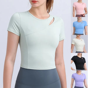 Women's O-Neck Polyester Short Sleeves Breathable Workout Top