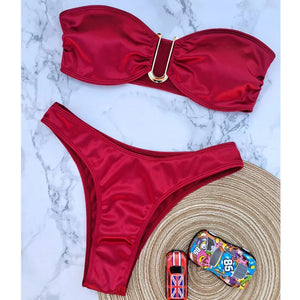 Women's Nylon Sweetheart Neck Bathing Sexy Swimwear Bikini Set