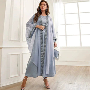 Women's Arabian O-Neck Polyester Full Sleeves Sequined Dress