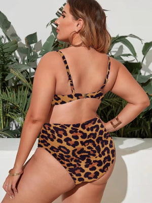 Women's Polyester High Waist Swimwear Leopard Pattern Bikini Set