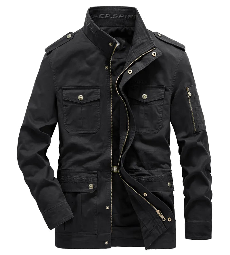 Men's Cotton Stand Collar Full Sleeves Zipper Closure Jacket