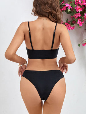 Women's Spandex High Waist Solid Pattern Swimwear Sexy Bikini Set