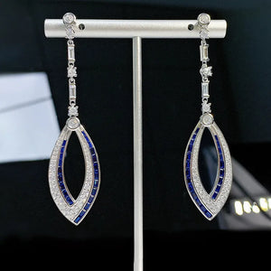 Women's 100% 925 Sterling Silver Sapphire Geometric Classic Earrings