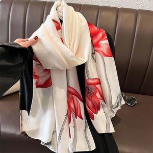 Women's Silk Neck Wrap Floral Pattern Luxury Trendy Beach Scarves