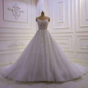 Women's Square-Neck Sleeveless Court Train Bridal Wedding Dress