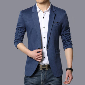 Men's Cotton Notched Collar Long Sleeve Single Button Blazers