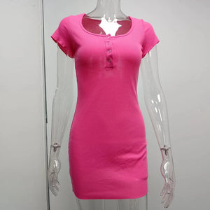 Women's Polyester Square-Neck Short Sleeves Solid Pattern Party Dress