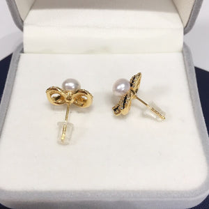 Women's 14K Gold Filled Freshwater Pearl Bowknot Stud Earrings