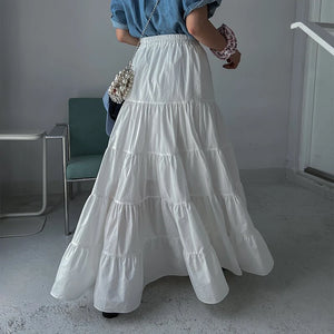 Women's Cotton High Waist Solid Pattern Casual Wear Long Skirts