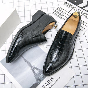 Men's Genuine Leather Pointed Toe Crocodile Skin Formal Shoes