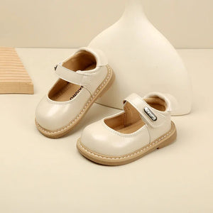 Baby's Leather Round Toe Hook Loop Closure Solid Pattern Shoes