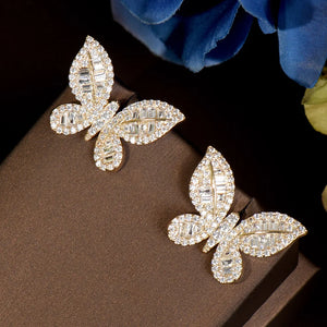 Women's Copper Cubic Zirconia Trendy Butterfly Stud Earrings