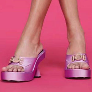 Women's Microfiber Round Toe Slip-On Closure Platform Slippers