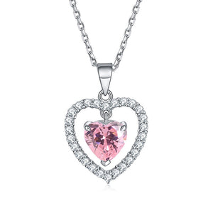 Women's 100% 925 Sterling Silver Zircon Heart Pattern Necklace