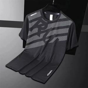 Men's Polyester O-Neck Short Sleeve Printed Pattern Gym T-Shirt