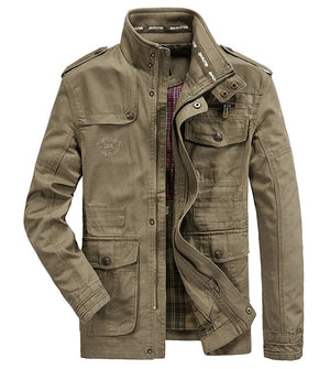Men's Cotton Stand Collar Full Sleeves Zipper Closure Jacket