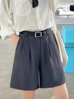 Women's Polyester High Elastic Waist Casual Wear Plain Shorts