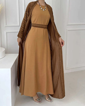 Women's Arabian Polyester Full Sleeve Striped Pattern Casual Abaya