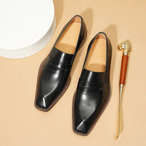 Men's Genuine Leather Square Toe Slip-On Closure Formal Shoes