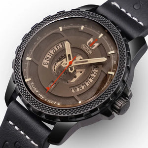 Men's Round Leather Buckle Strap Solid Pattern Casual Watch
