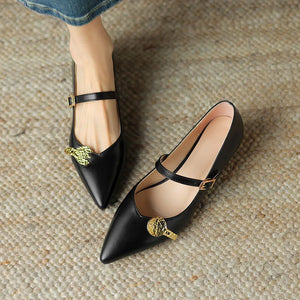 Women's Microfiber Pointed Toe Buckle Strap Closure Luxury Shoes