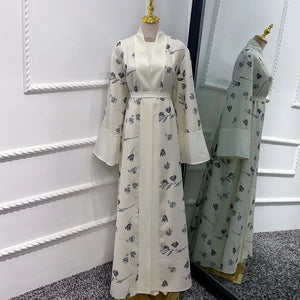 Women's Arabian Polyester Full Sleeve Floral Pattern Casual Abaya