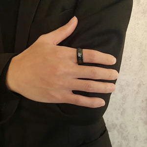 Men's Metal Stainless Steel Round Pattern Trendy Wedding Ring