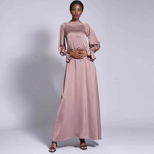 Women's Arabian O-Neck Satin Full Sleeve Casual Wear Abaya