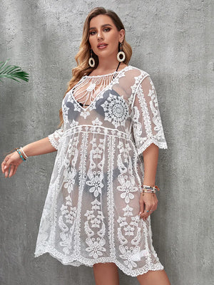 Women's Rayon Full Sleeve Patchwork Trendy Sexy Beach Cover Up