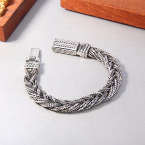 Men's 100% 925 Sterling Silver Geometric Pattern Vintage Bracelet