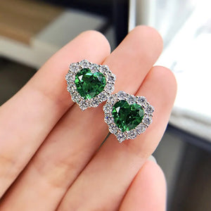 Women's 100% 925 Sterling Silver Emerald Classic Stud Earrings