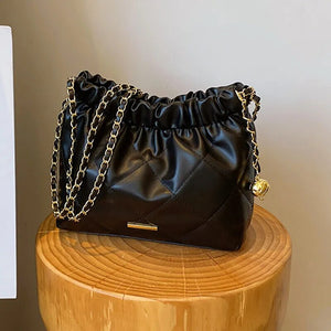 Women's PU Leather Solid Pattern String Closure Shoulder Bag