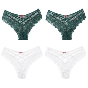 Women's 4 Pcs Spandex Low Waist Breathable Lace Pattern Panties