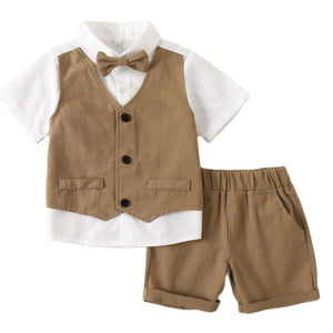 Kid's Boy Cotton Short Sleeves Single Breasted Formal Clothes