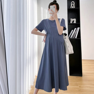 Women's Polyester Boat Neck Short Sleeves Casual Maternity Dress